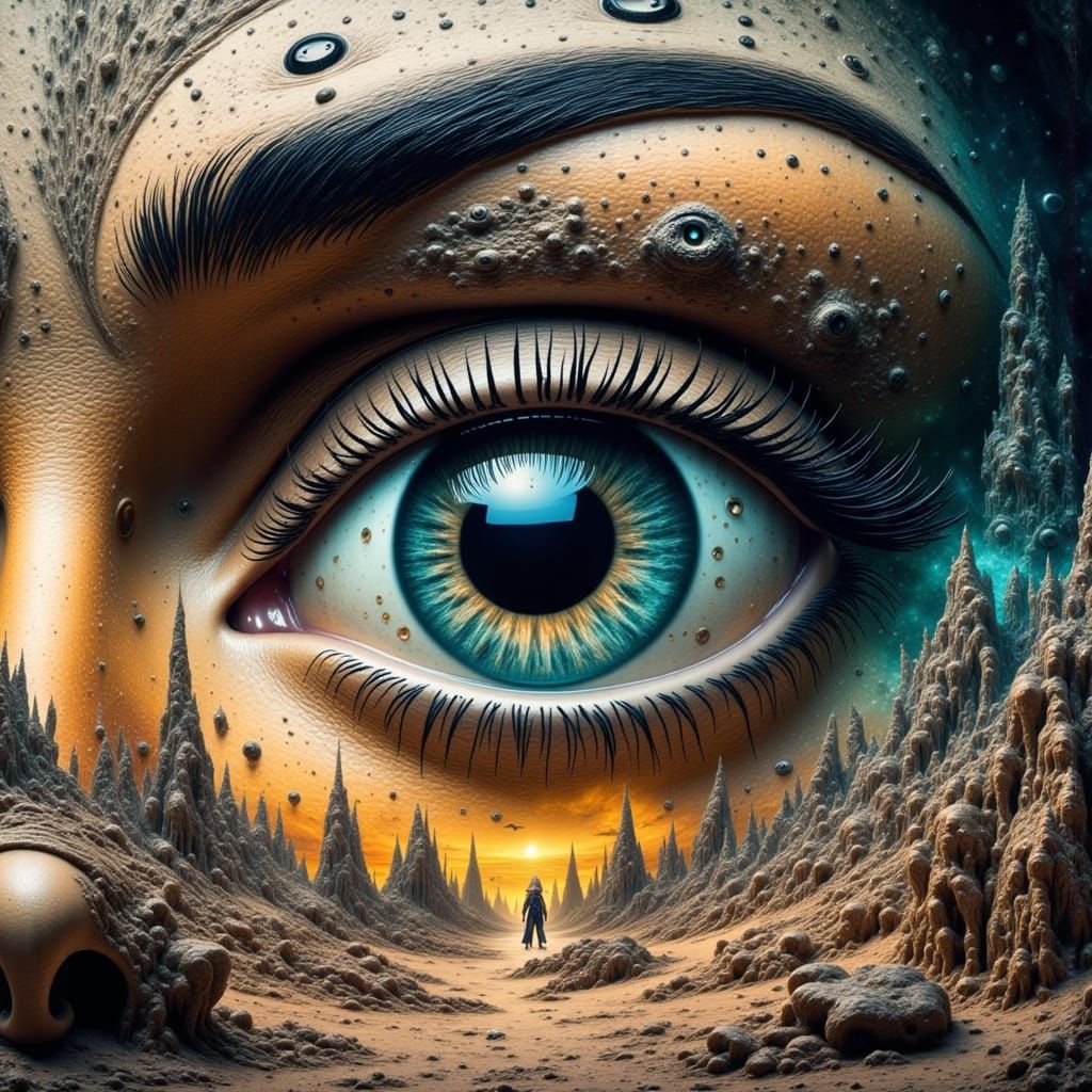 Surreal Giant Eye in Alien Landscape Airbrush Art