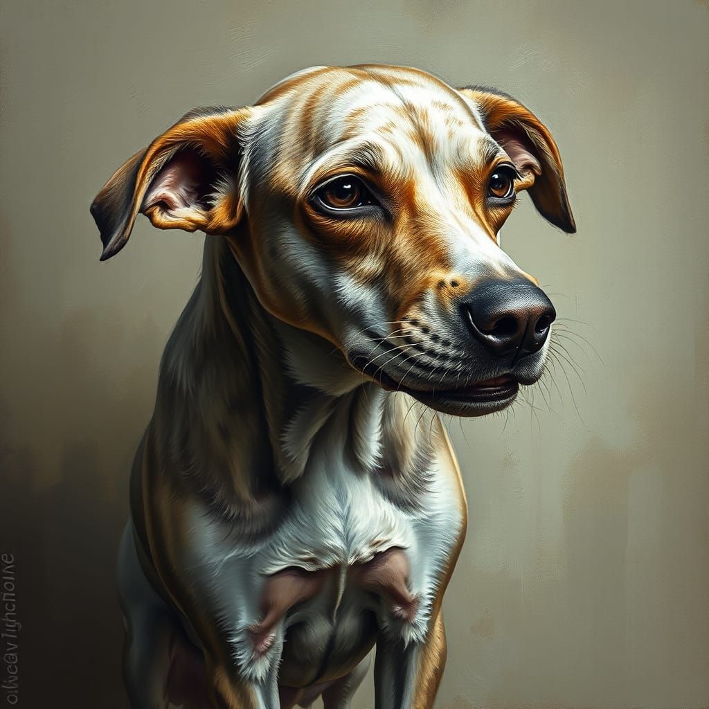 Melancholy Elderly Dog Portrait in Expressive Oil Style