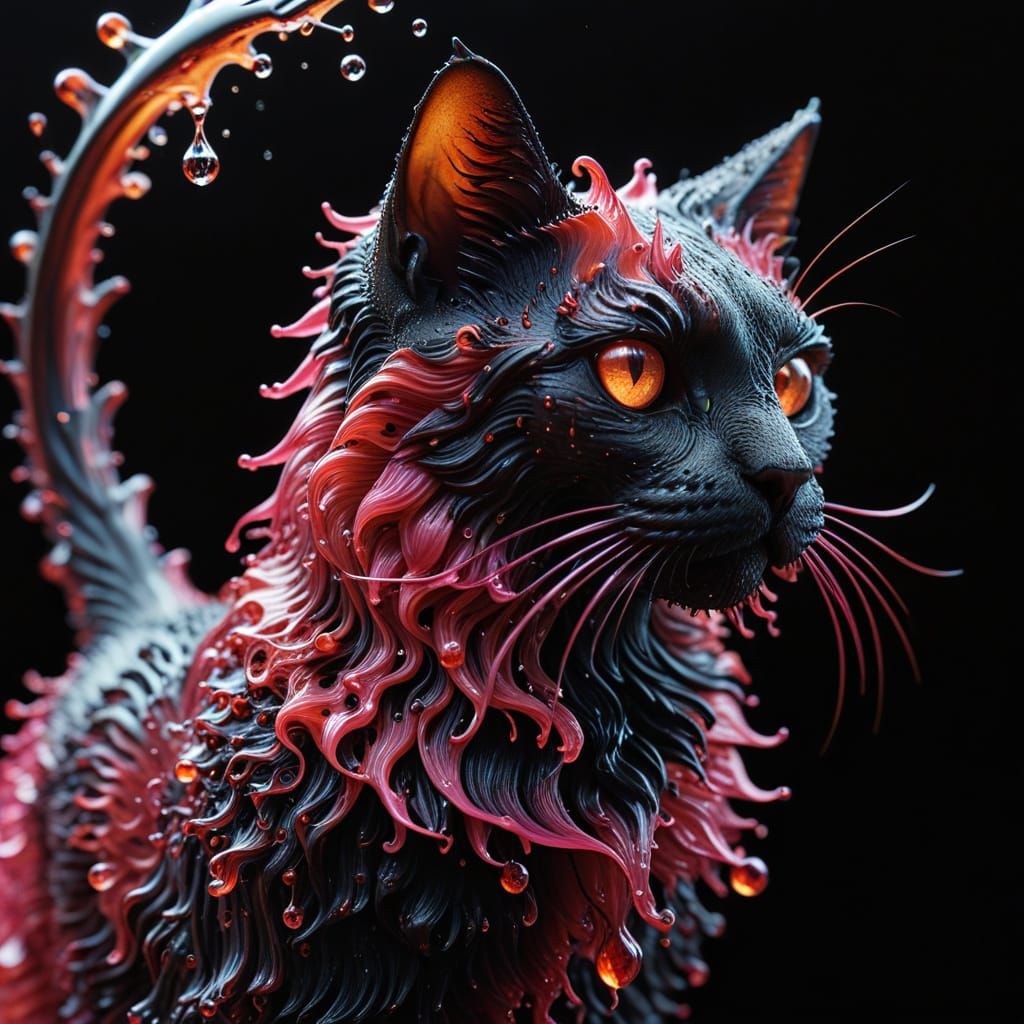 Biomechanical Fluid Cat in Ferrofluids: Macro Photography