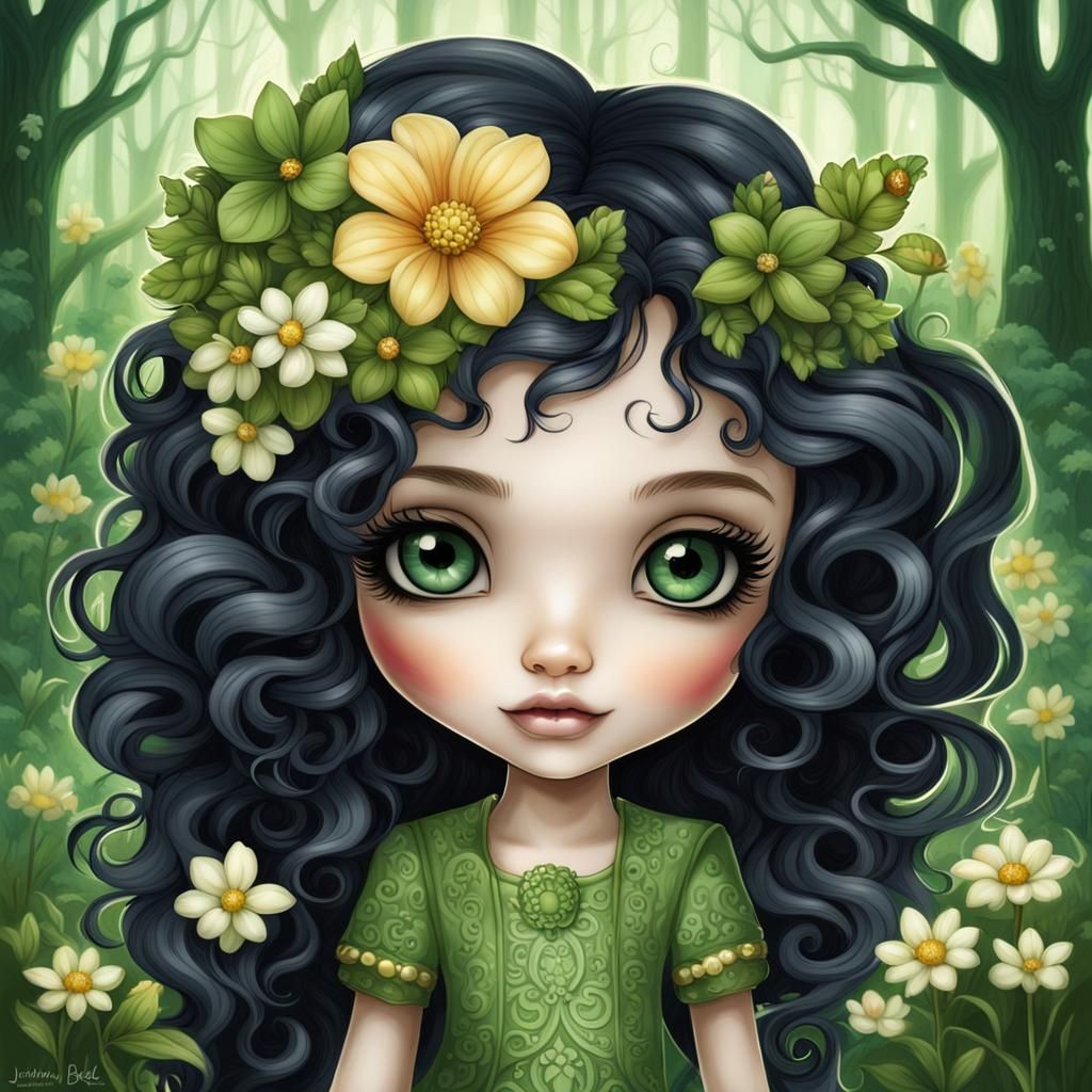 Detailed Chibi Female with Woodland Flowers