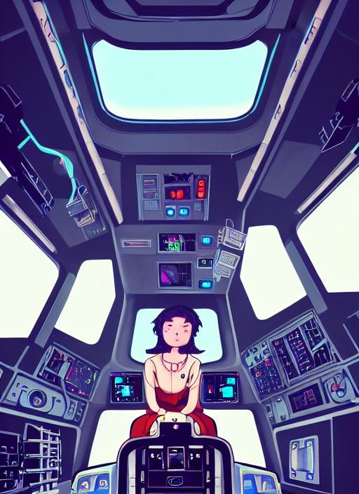 Woman Pilot in Robot Cockpit, Ghibli Style