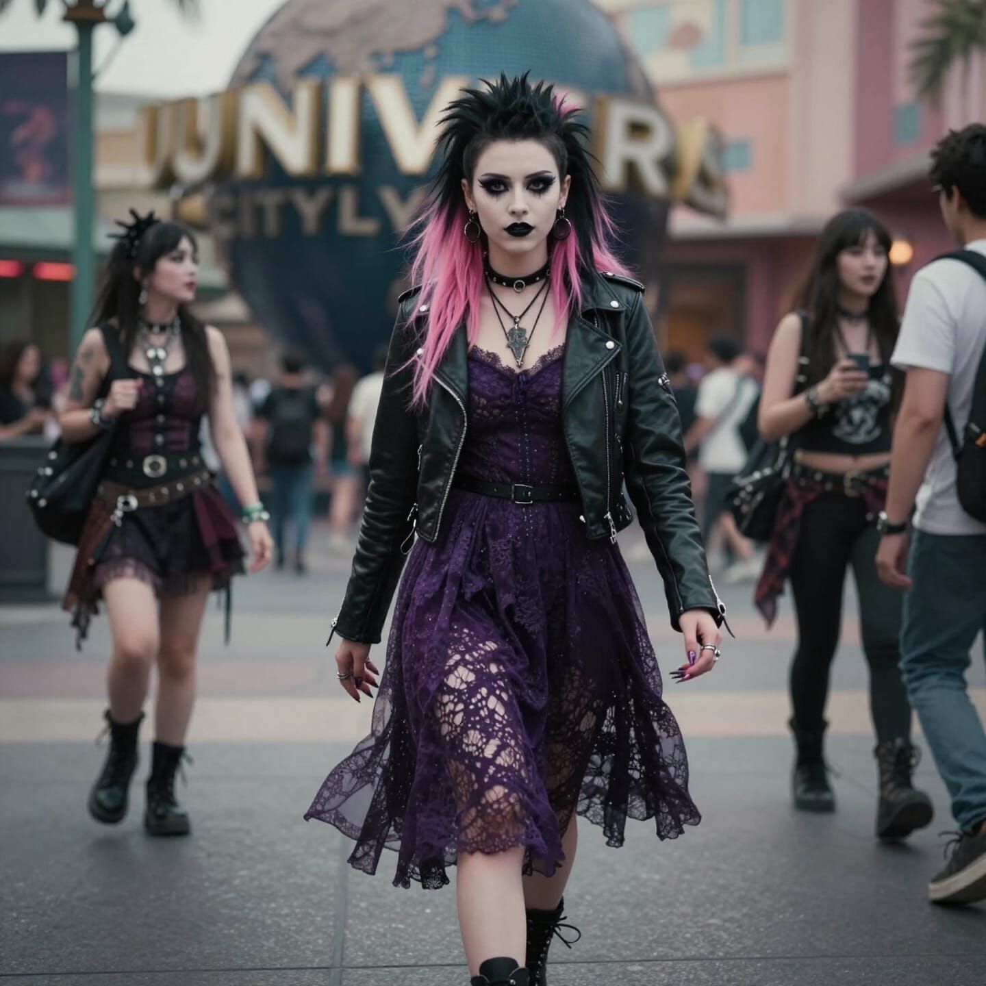 Punk Girl in Lace Dress at Universal Studios