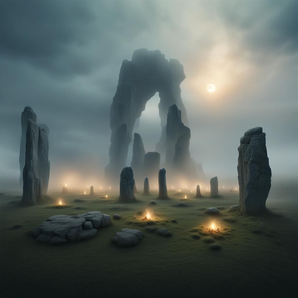 Mystical Stone Circle with Will-o'-the-Wisps