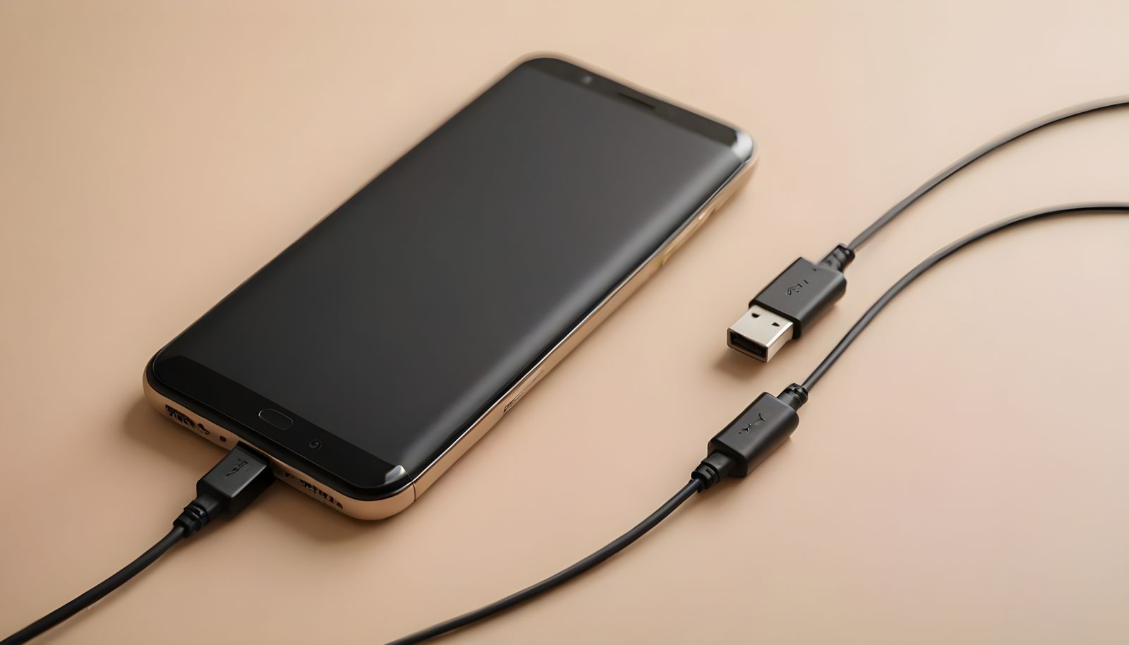 Black Smartphone with Power Bank and Cable