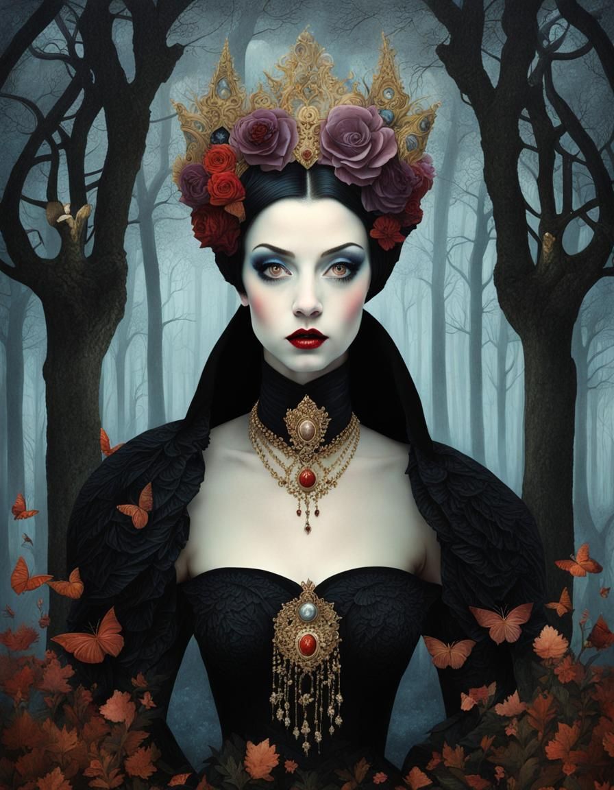 Baroque Ice Queen Vampire Portrait in Gouache