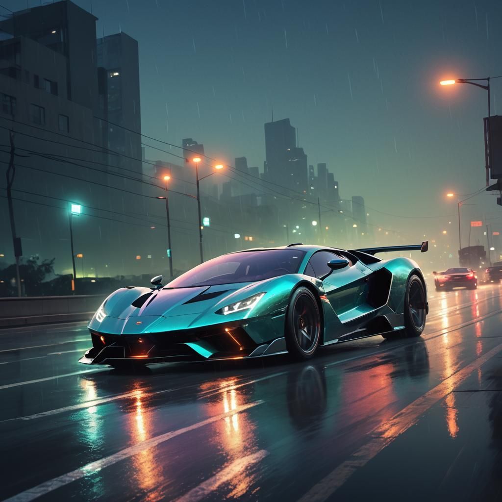 supercar speeding on an open highway at night