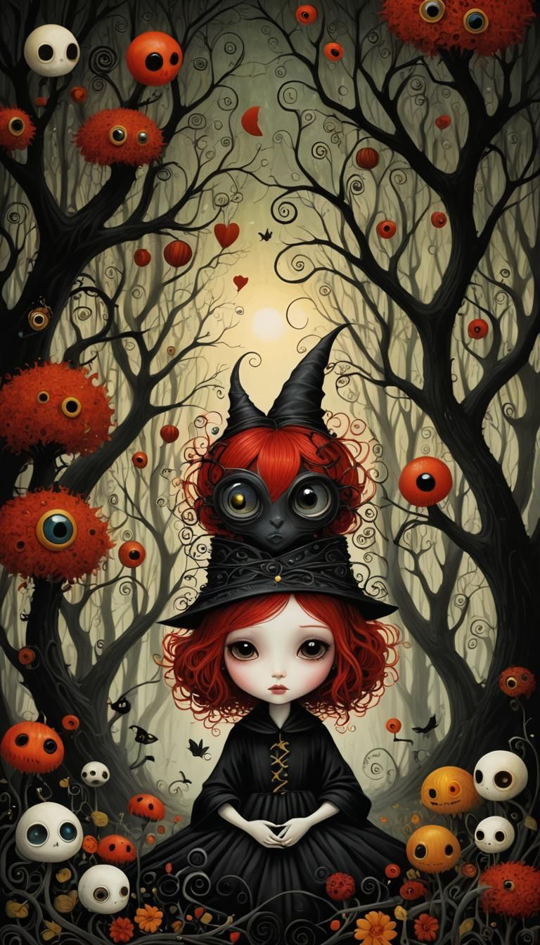 Redhead Reader in Gothic-Punk Fairy Tale Scene