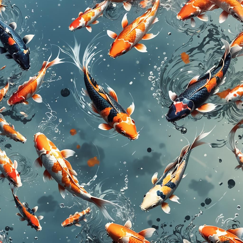 Koi Leaping: Digital Double Exposure in Maximalist Style