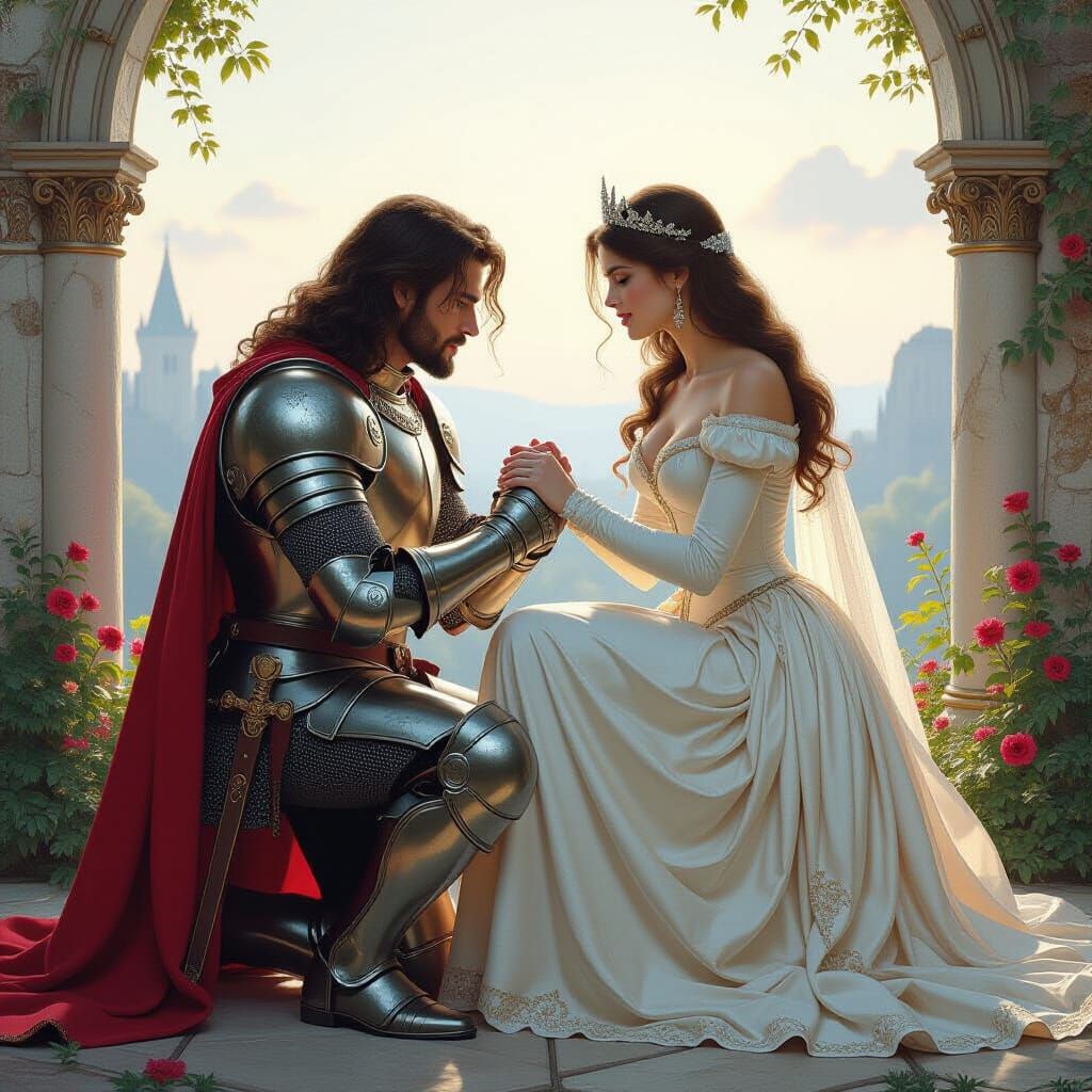Romantic Knight Kissing Princess Hand