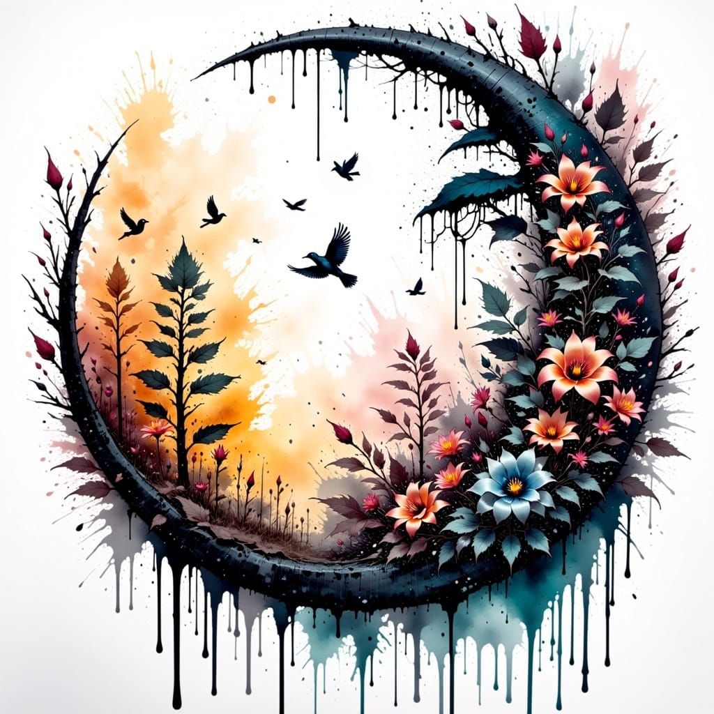 Ethereal Moonlit Forest in Coffee Ring Art Style