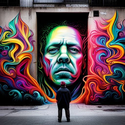 Anxiety in Colorful Graffiti Street Art