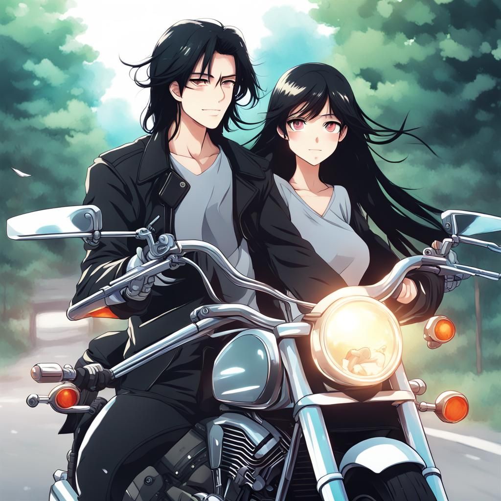 Anime Style: Girl and Boy on Motorcycle