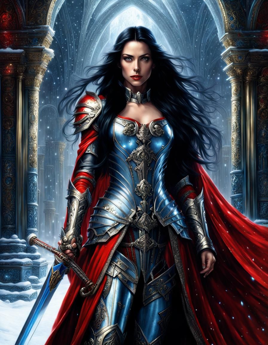 Woman in Red Armor with Sword, Digital Matte Painting