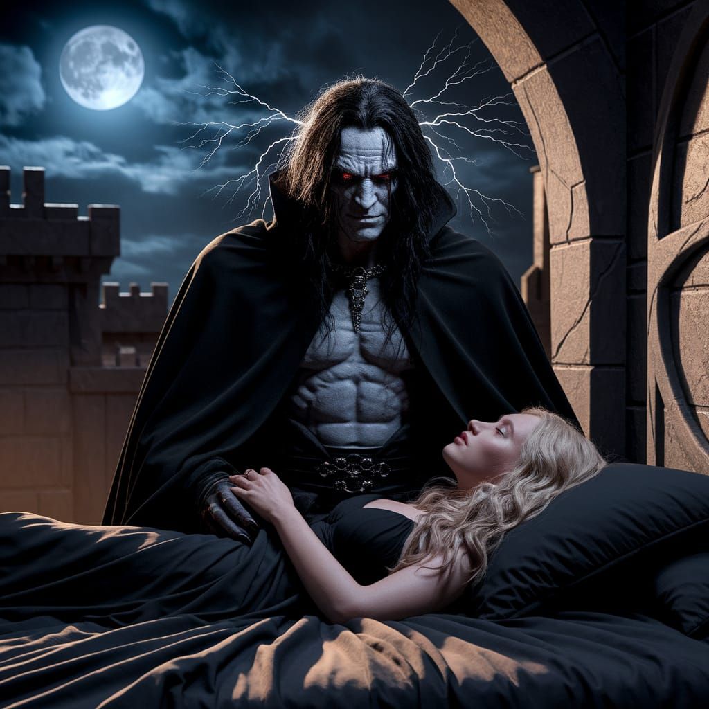 Terrifying Figure in Castle with Woman