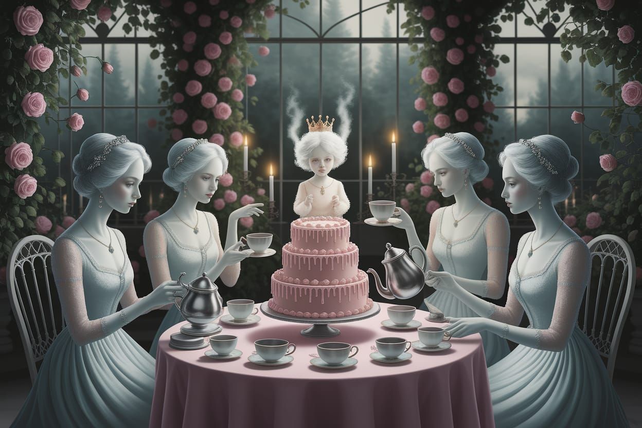 Ghostly Tea Party in Candlelit Conservatory