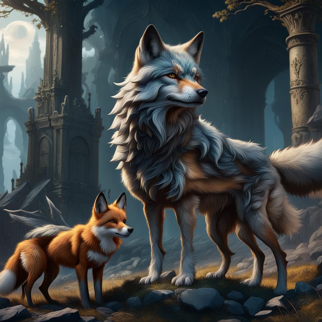 Dog-Wolf-Fox Crossbreed: Detailed Fantasy Concept Art