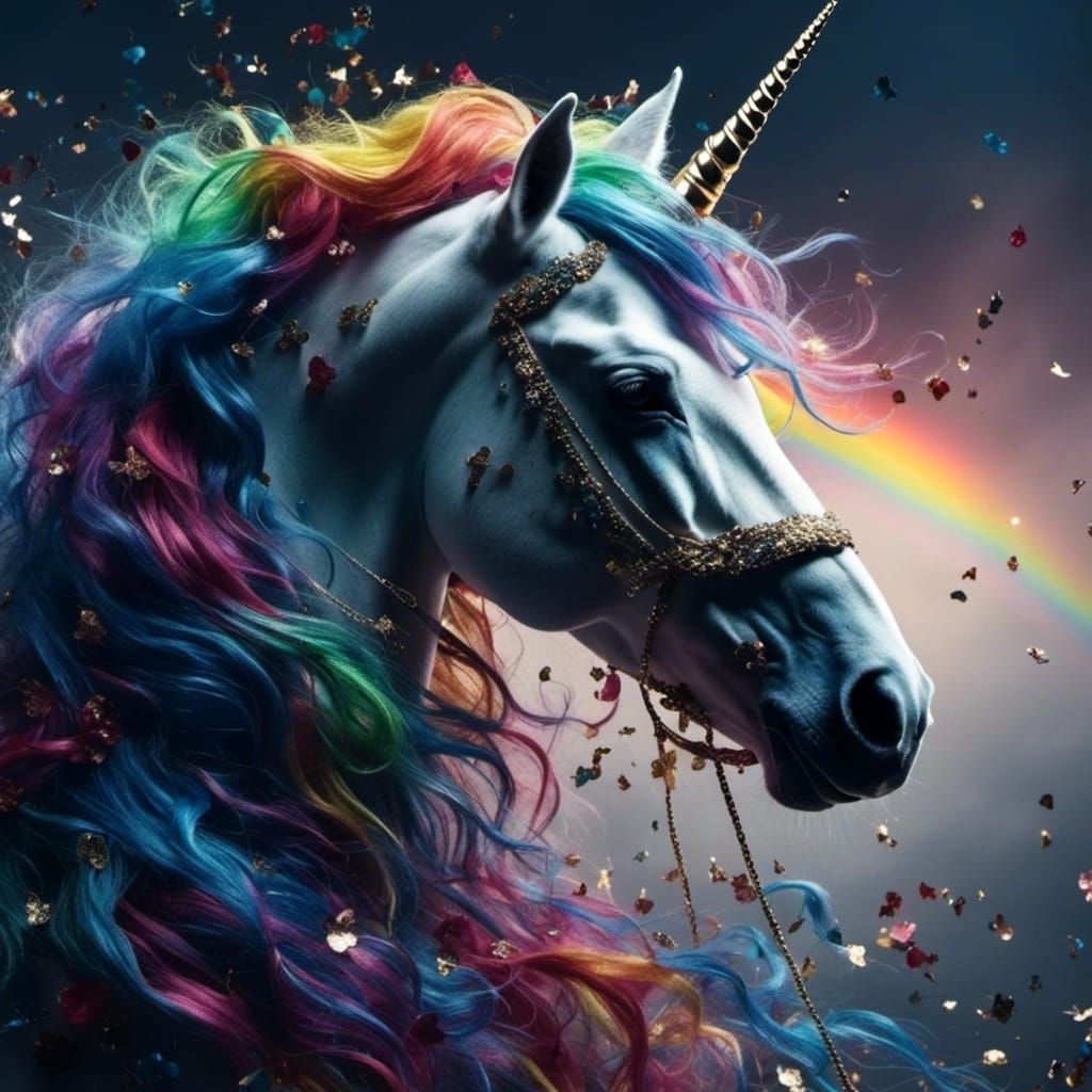 Rainbow Unicorn in Dark Fantasy Style