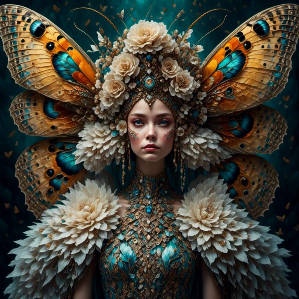 High Fashion Woman in Fairy Moth Gown