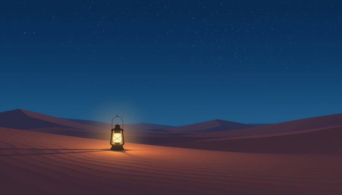Glowing Lantern Floats in Vast Desert Night