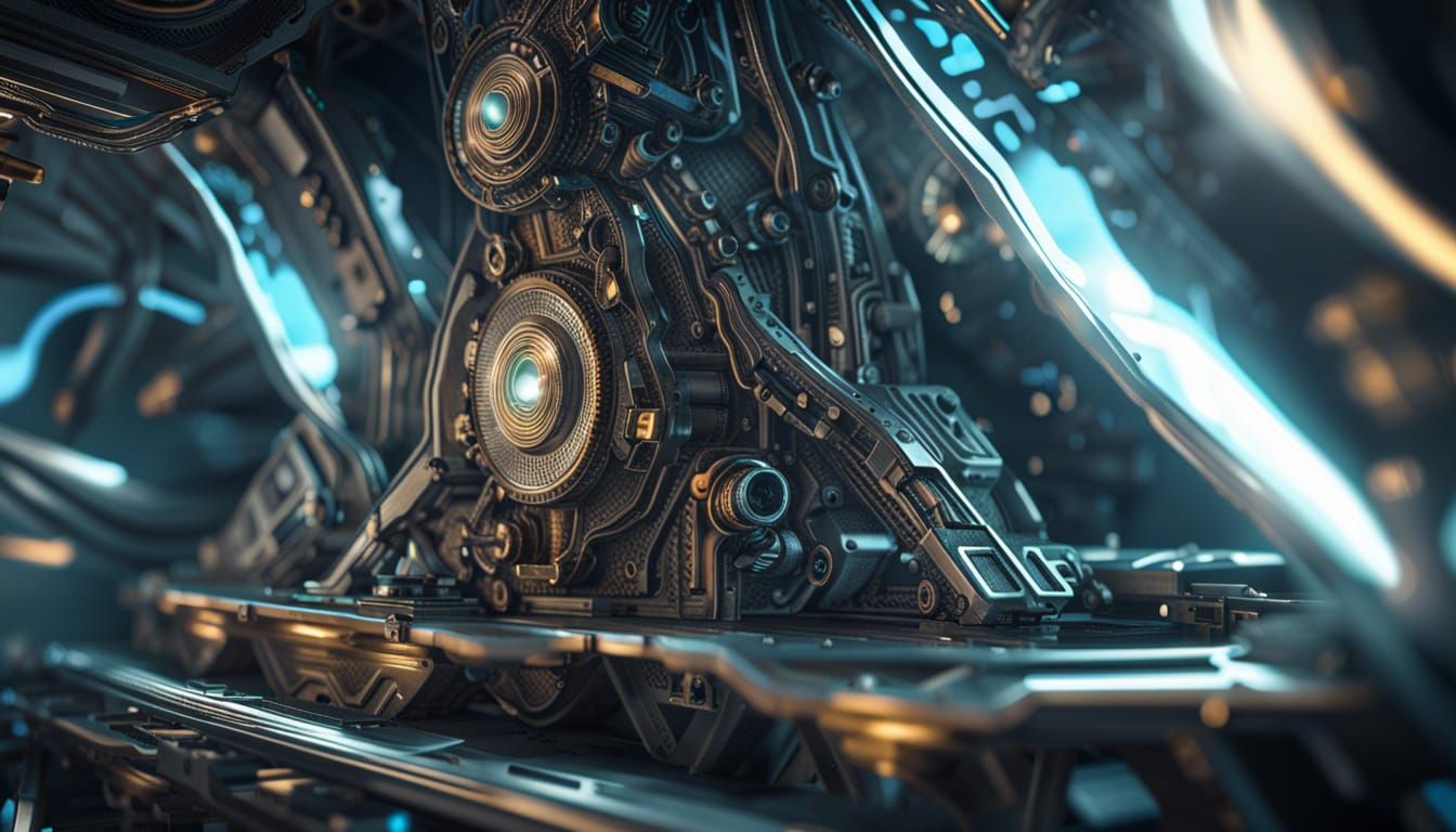 Cybernetic Desk Workers in Photonic Display: Sci-Fi Oil Pain...