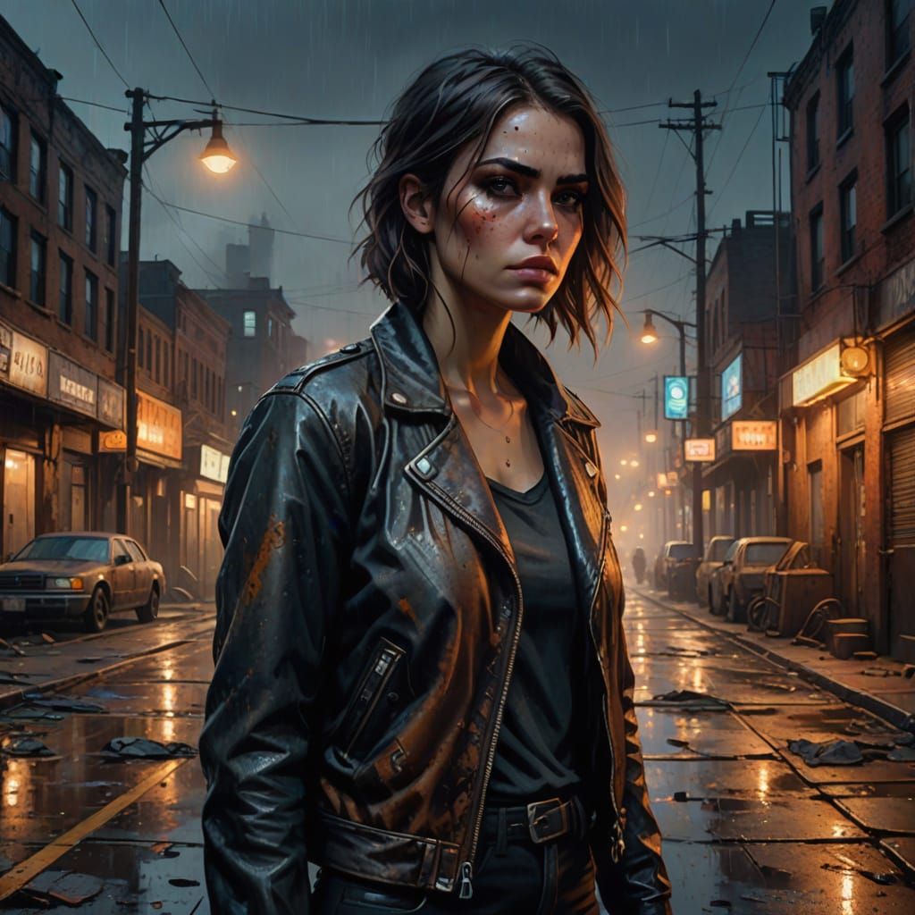 Gritty Industrial Town Girl in Impressionistic Oil Painting