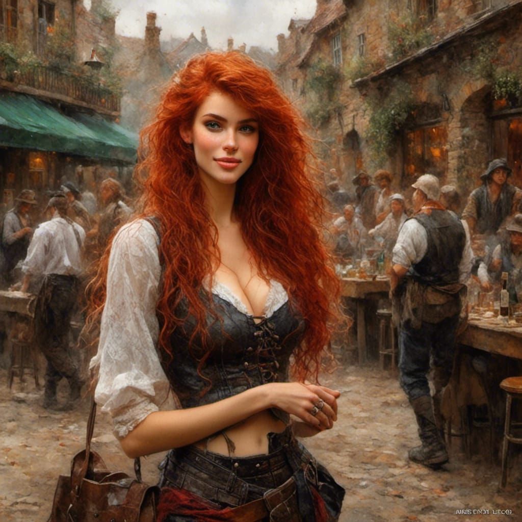 Beautiful Irish Woman Portrait in Pub, Royo Style