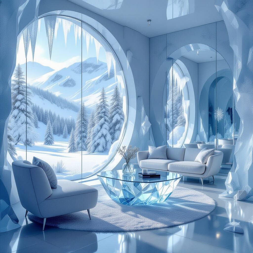 Icy Interior with Glacier Quartz in Ethereal Style