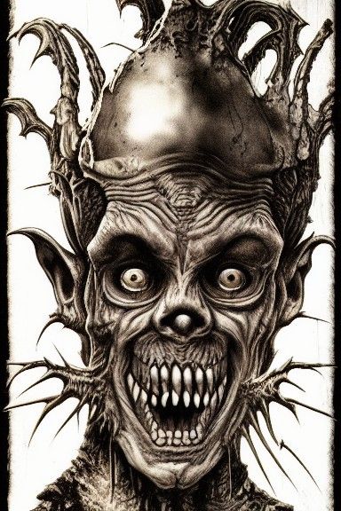 Grotesque Zombiecore Goblin in Mixed Media Illustration