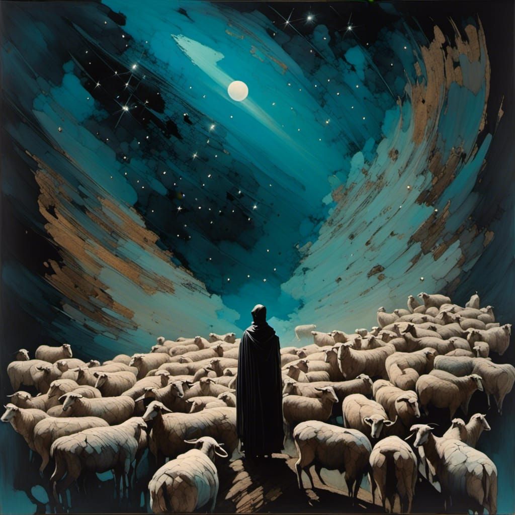 Shepherd and Flock Observe Comet at Night