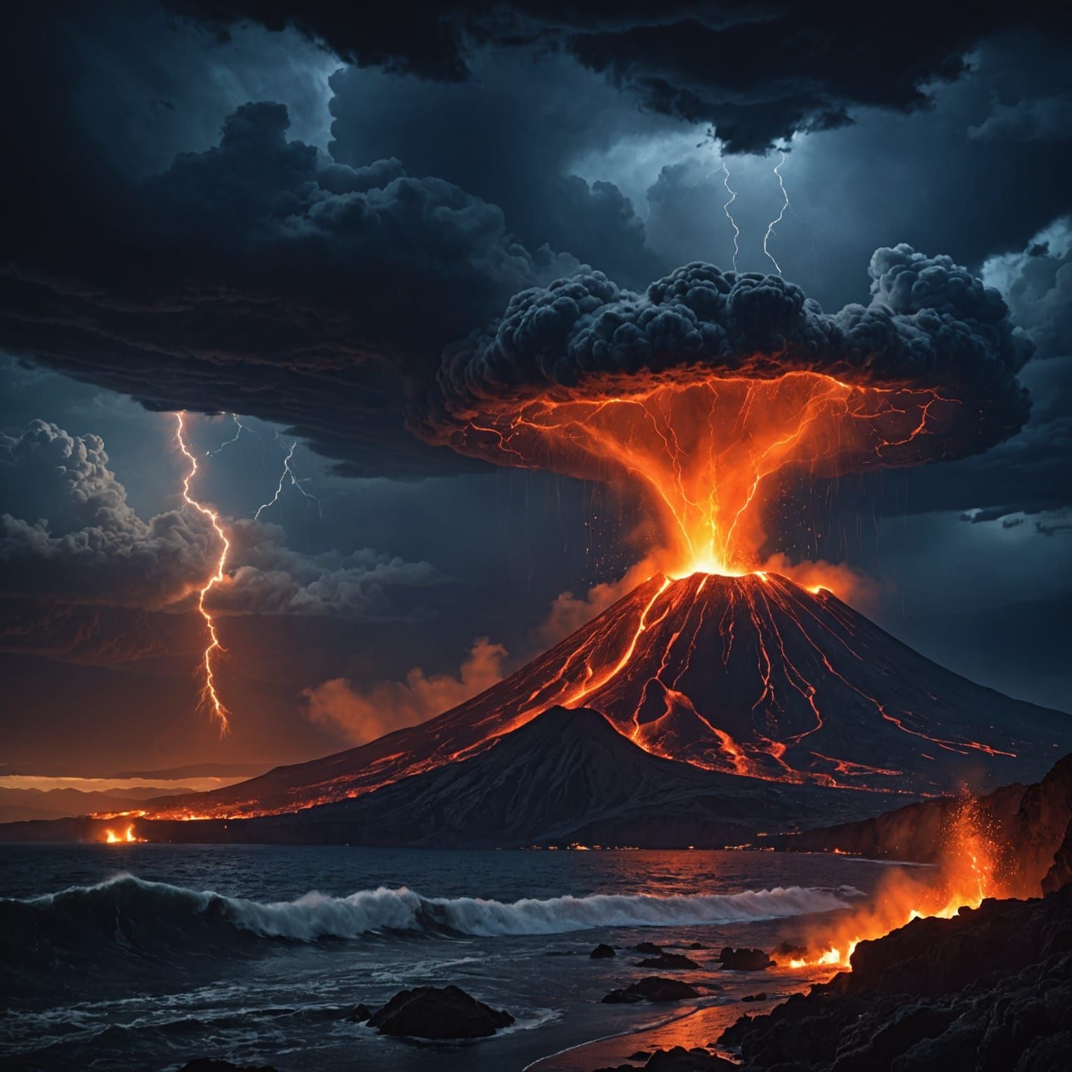 Vesuvius Eruption with Grieving Mermaid and Bullet