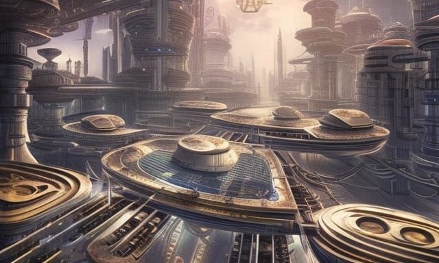 Steampunk Futuristic City in Hyperrealism