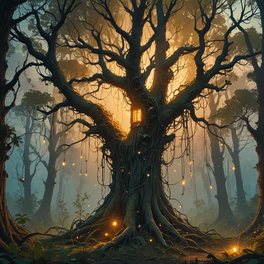 Glowing Tree in Mystical Forest: Fantasy Concept Art