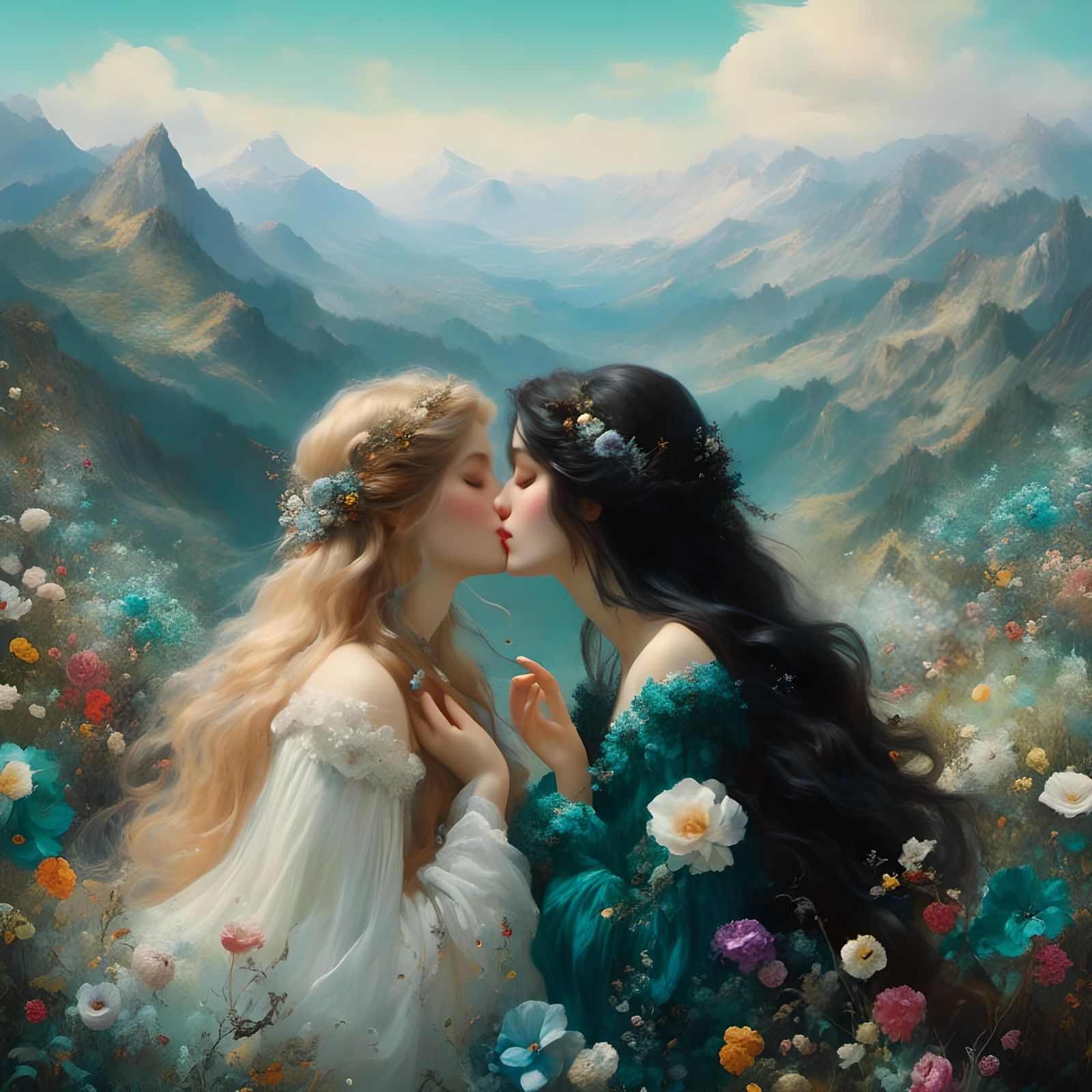 Tender Kiss: Surreal Geometric Pop Art Portrait