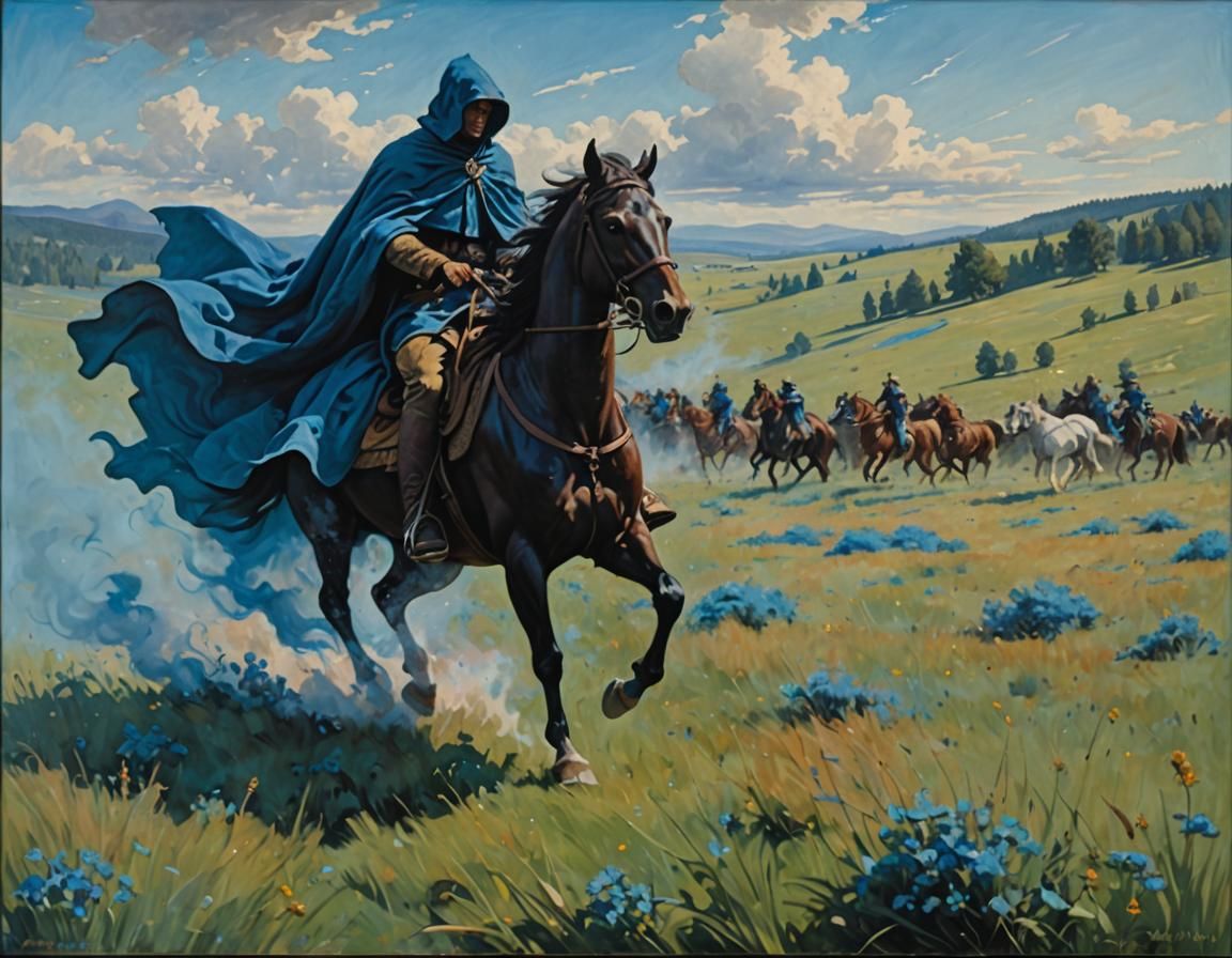 Cloaked Rider on Horseback, Oil Painting by Gurney