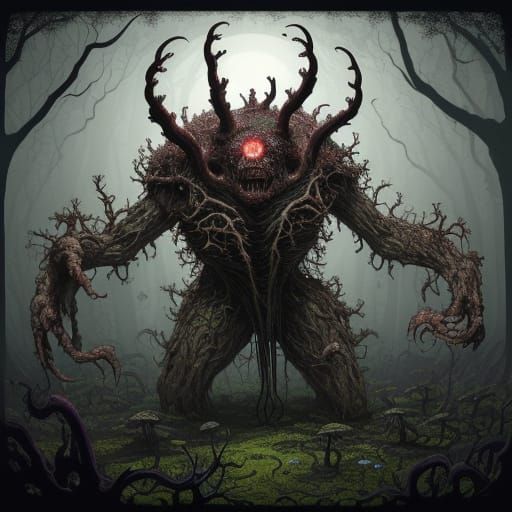 Nightmarish Titan of Flesh, Tendrils, and Eyes