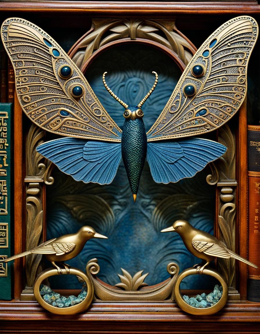 Cosmic Steampunk Library with Flying Creatures