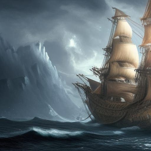Giant Pirate Ship Evokes Thalassophobia in Digital Painting