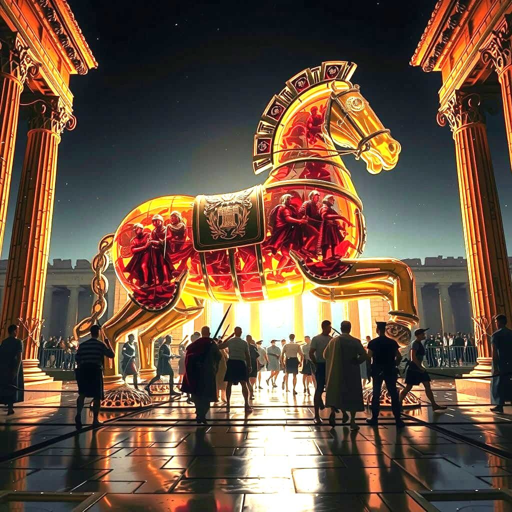 Glass Trojan Horse Enters Ancient Greek City