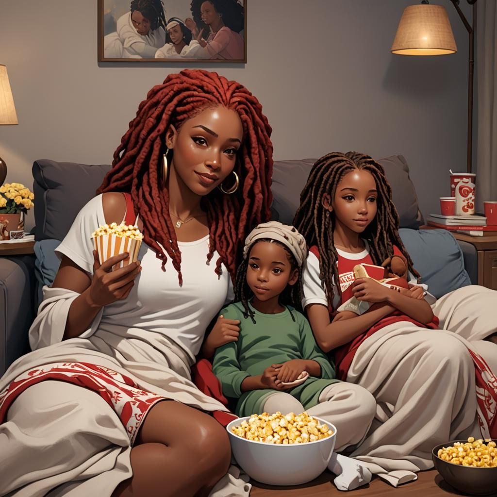 Cozy Movie Night with Family, 3D Anime Style