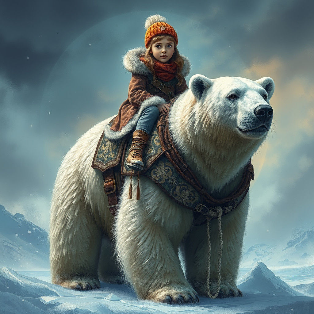 Girl and Polar Bear in Arctic Storm