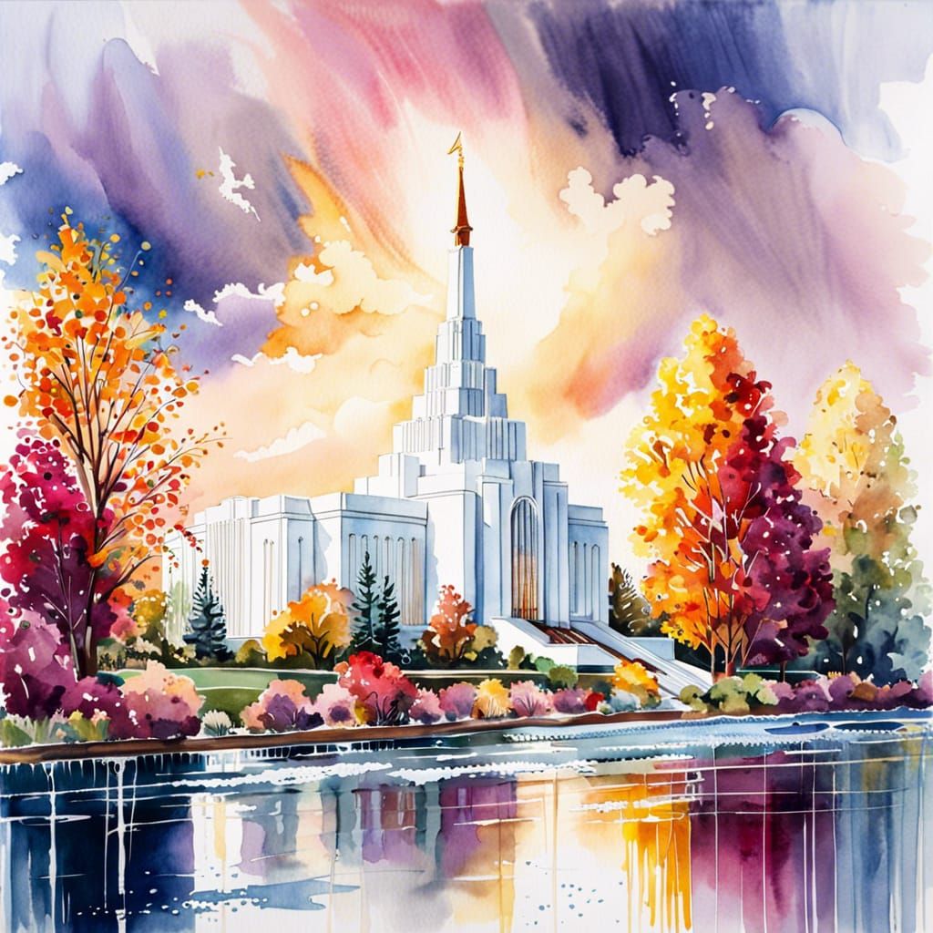 Idaho Falls Temple in Watercolor Wet Wash