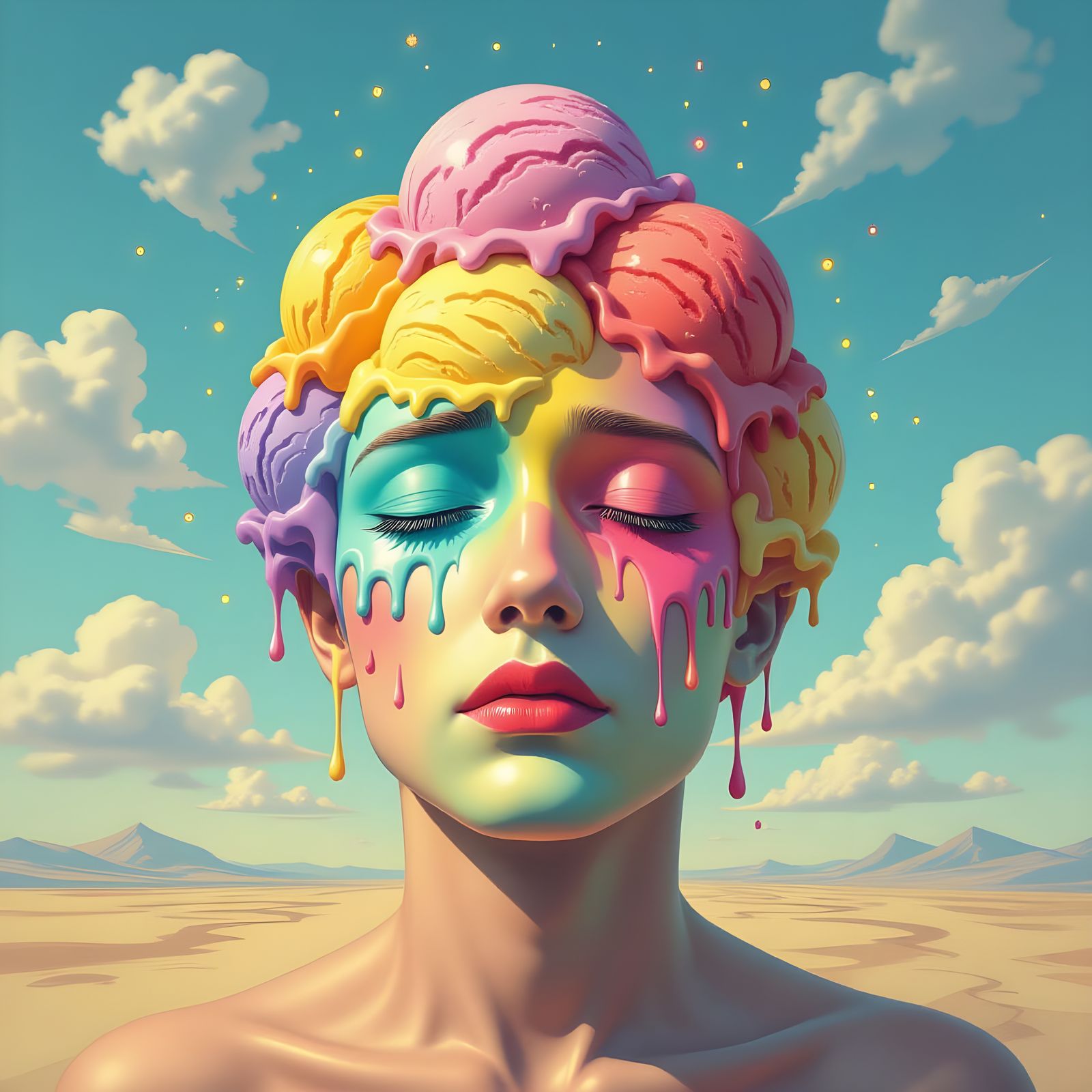 Surreal Melting Ice Cream Memory Portrait