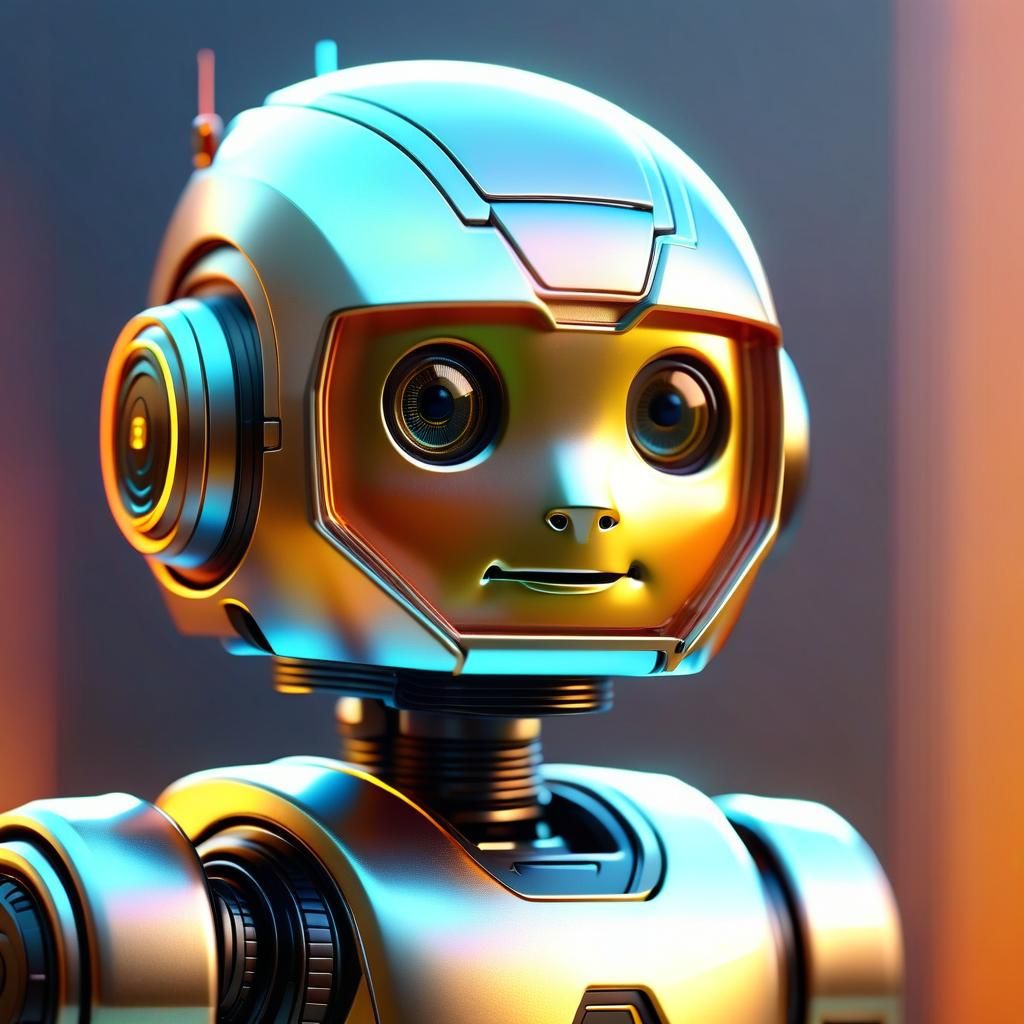 Cybernetic Toy Robot Portrait in Warm Golden Light