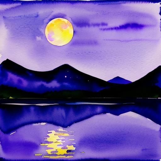 Abstract Watercolor Moonrise Over Purple Mountains