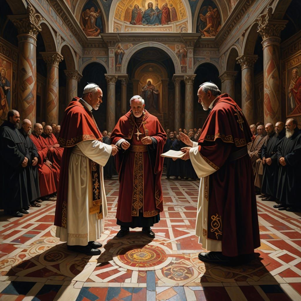 Divided Faiths: Byzantine-Inspired Oil Painting of the Great...