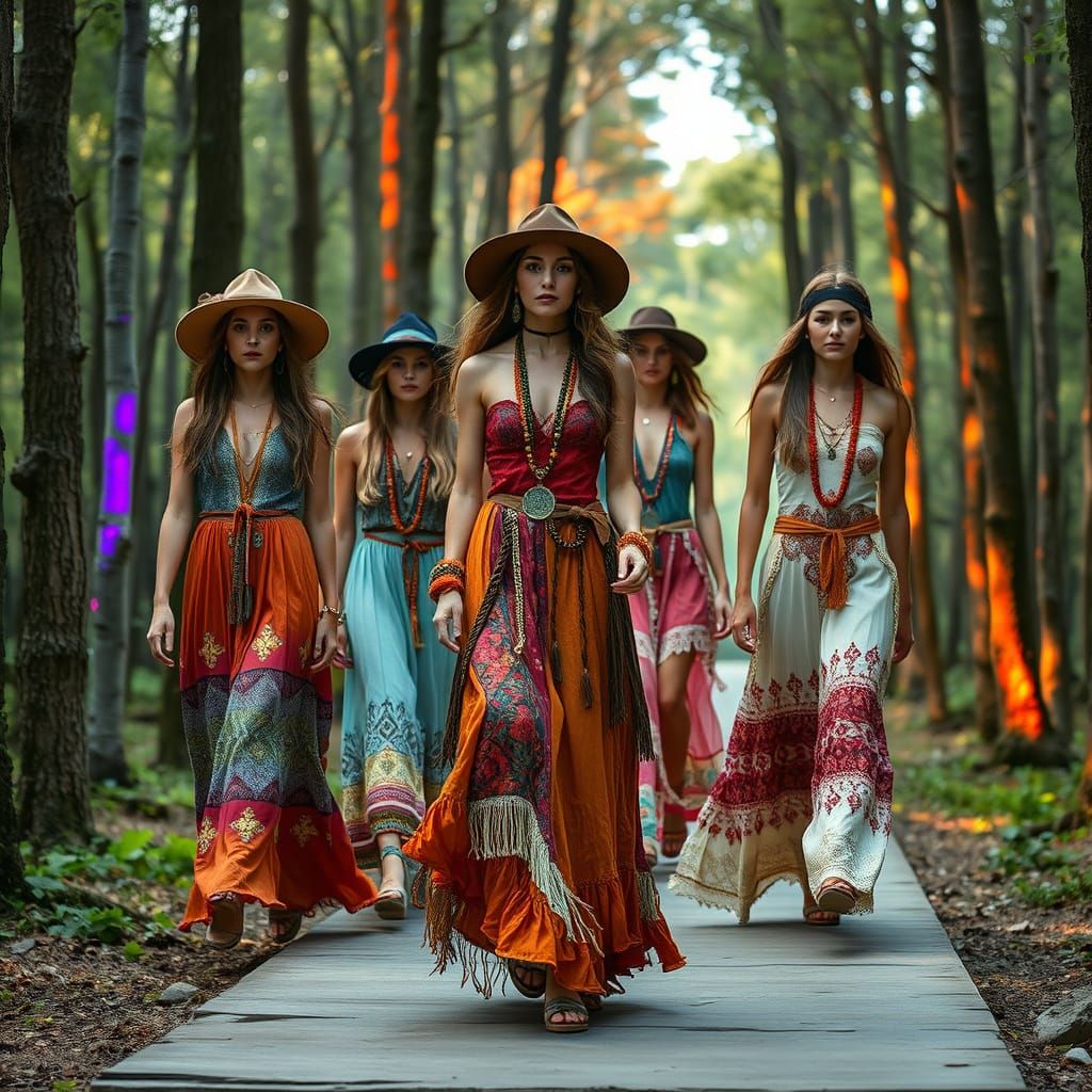 Forest Fashion Show with Bohemian Style and Rainbow Lighting