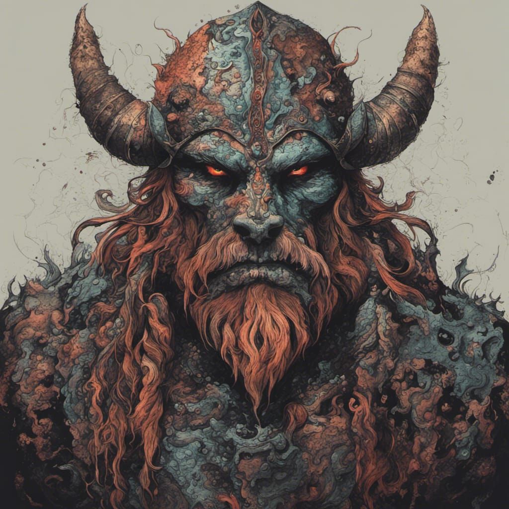 Demonic Viking Beast in Abstract Art Style