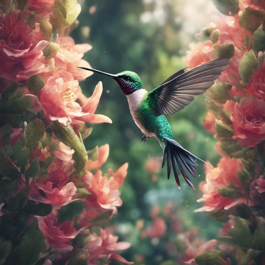 Glitchcore Hummingbird in Surreal Forest, 8K