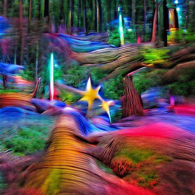 Technicolor Star Light in Enchanted Forest Landscape