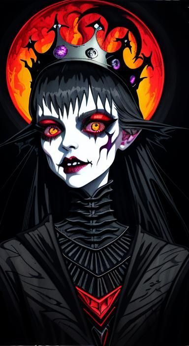 Evil Witch with Bone Crown in Film Noir Style